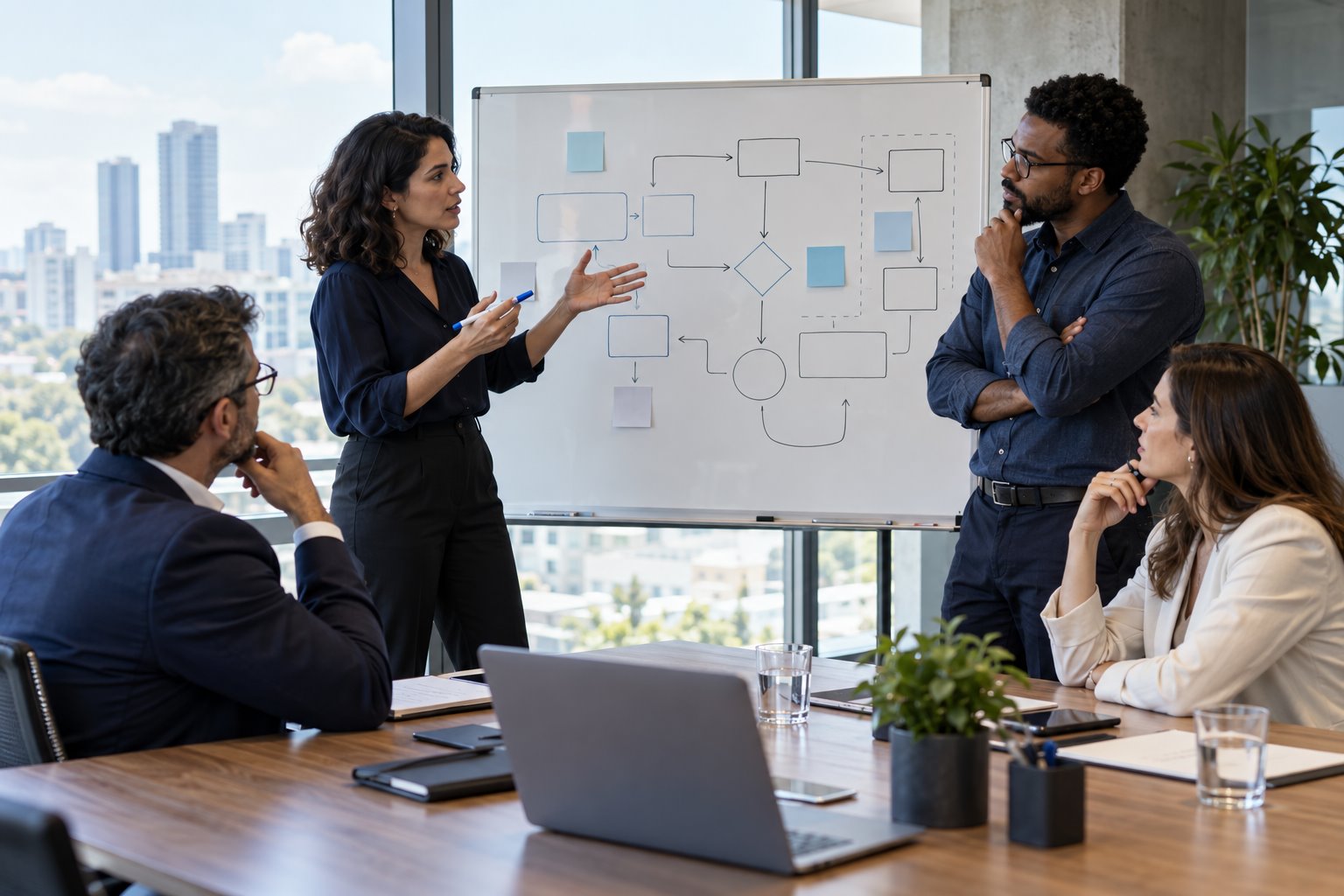 Líderes definindo prioridades para adoção responsável de inteligência artificial na empresa